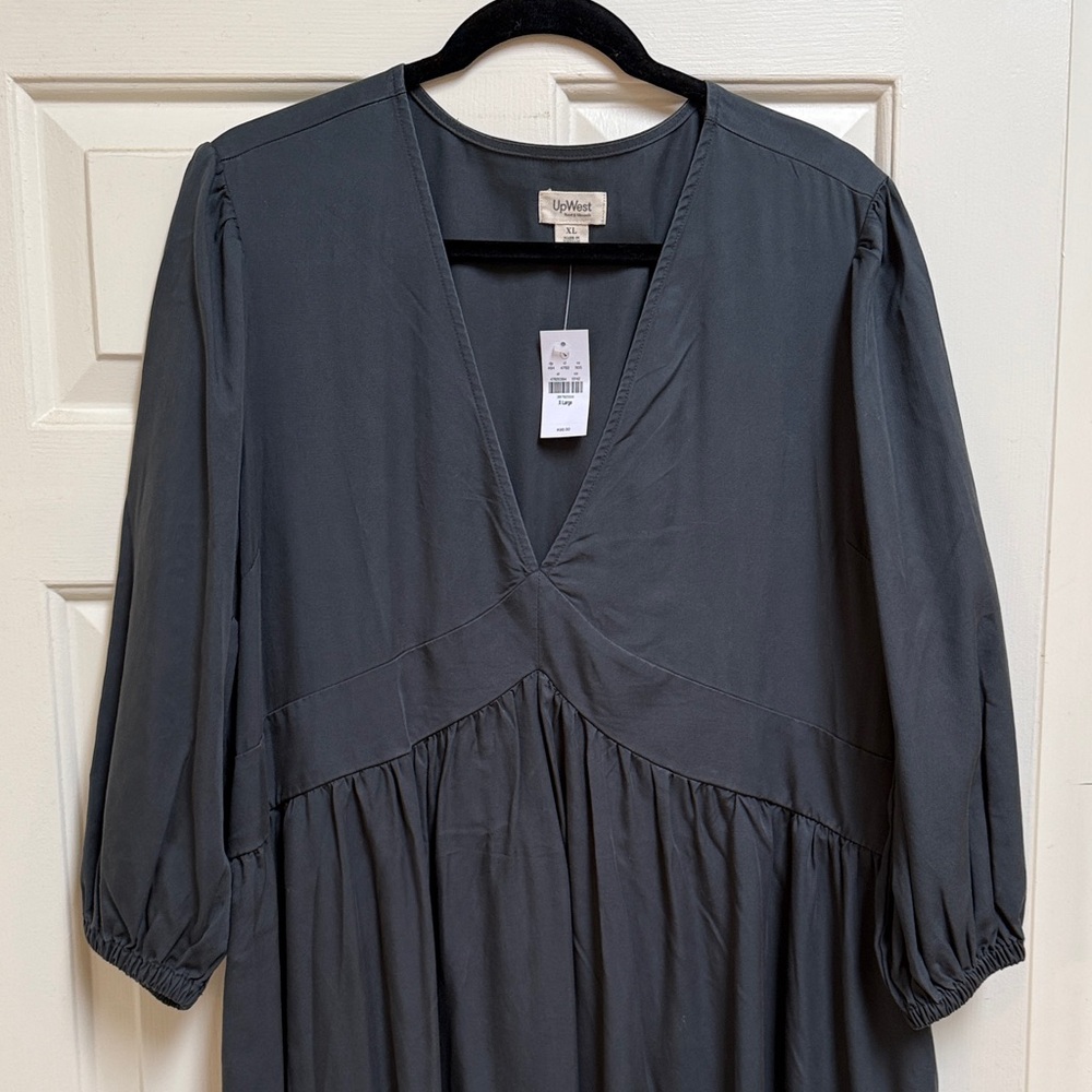 NWT UpWest Dark Gray Tencel Long Sleeve Maxi Dress Sz XL